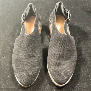 Crown Vintage black suede shoe with buckle and cut out side. Size 6.